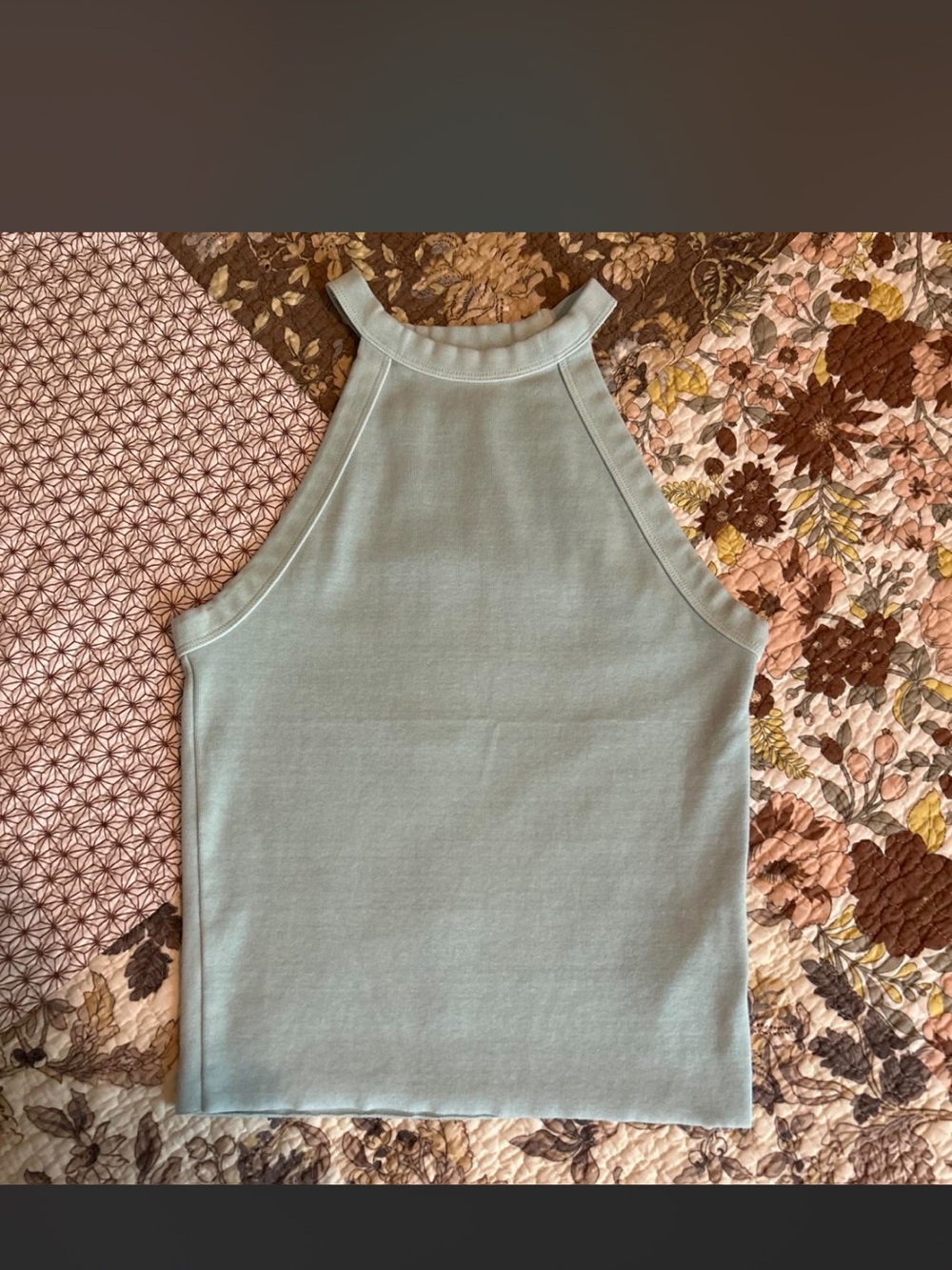 American Eagle Outfitters Light Blue High-Neck Ribbed Tank